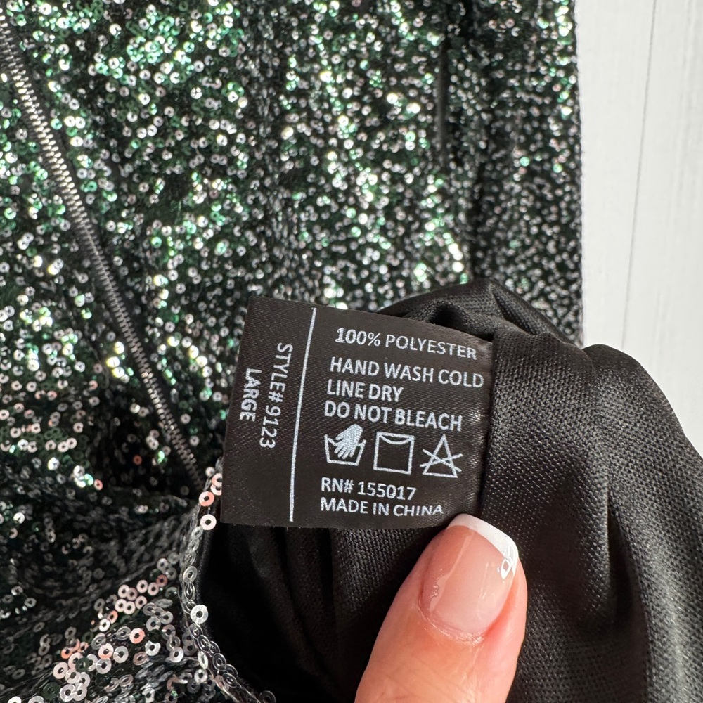Sequin Green & Silver Long Sleeve Dress - Picture 7 of 8